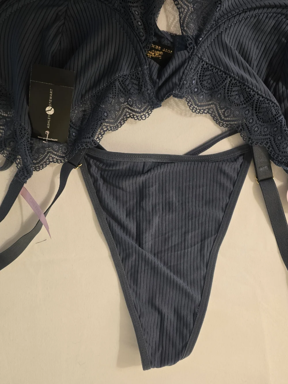 NWT Ashley Stewart Sexy 2X Blue Lace Babydoll Lingerie 2 Piece Set